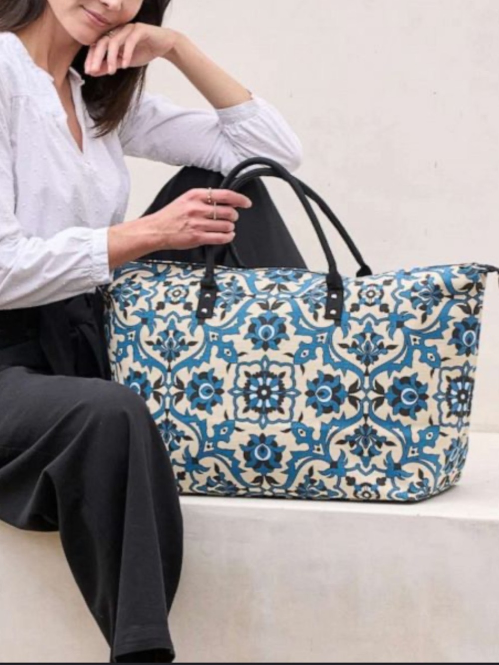 Lulu Dharma Printed Canvas Weekender Blue Floral Tote Bag and Crossbody